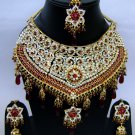 Indian Bridal Wedding Jewelry Necklace Set Diamond and Red color Stones NP-415