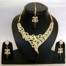 Indian Bridal Wedding Jewelry Set Diamond and Green color Stones NP-416