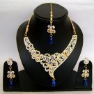Indian Bridal Wedding Jewelry Set Diamond and Blue color Stones NP-418