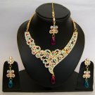Indian Bridal Wedding Jewelry Set Diamond and Multicolor Stones NP-421