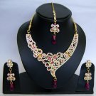 Indian Bridal Wedding Jewelry Set Diamond and Magenta color Stones NP-424