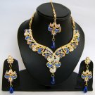 Indian Bridal Wedding Jewelry Set Diamond and Blue color stones NP-445