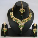 Indian Bridal Wedding Jewelry Necklace Set Diamond and Green color stones NP-446