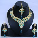 Indian Bridal Wedding Jewelry Necklace Set Diamond and blue stones NP-448