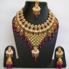 Indian Bridal Wedding Jewelry Necklace Set Diamond and Red stones NP-449