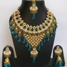 Indian Bridal Wedding Jewelry Necklace Set Diamond and Blue stones NP-450