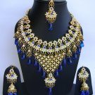 Indian Bridal Wedding Jewelry Necklace Set Diamond and Blue color stones NP-454