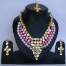 Indian Bridal Wedding Jewelry Necklace Set Pearl and Pink color stones NP-455