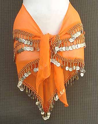 Orange Belly Dance Hip Scarf 3 Lines