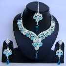 Indian Bridal Wedding Jewelry Set Diamond and Blue color stones NP-463