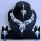 Indian Bridal Wedding Jewelry Set Diamonds and Blue color stones NP-466