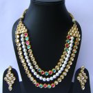 Indian Bridal Wedding Jewelry Set Diamonds and Multicolor stones NP-507