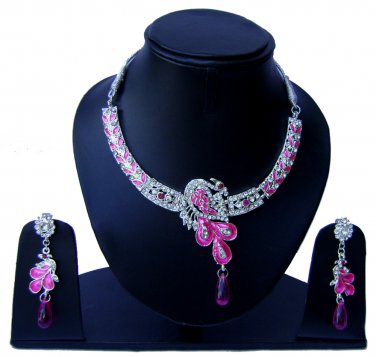 Indian Bridal Wedding Jewelry Set Diamonds and Pink color stones NP-530