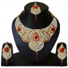 Indian Bridal Wedding Jewelry Set Diamonds and Red color stones NP-601