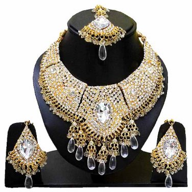 Indian Bridal Wedding Jewelry Set Diamonds and Clear stones NP-602