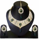 Indian Bridal Wedding Jewelry Set Diamonds and Green stones NP-603