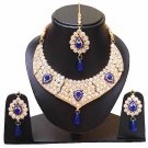 Indian Bridal Wedding Jewelry Set Diamonds and Blue stones NP-605