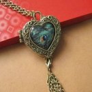 Heart-shaped treasure box necklace peacock feathers