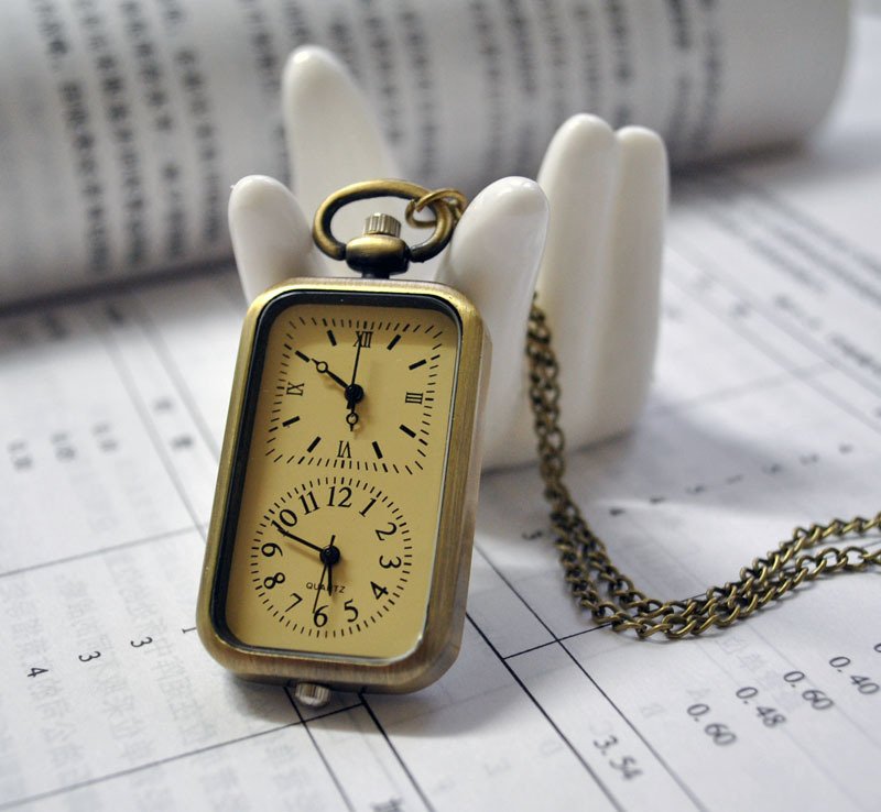 Bronze double movement, pocket watch necklace