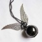 Enchanted Black Silver Snitch WATCH necklace with silver Wings from Harry Potter BZ38