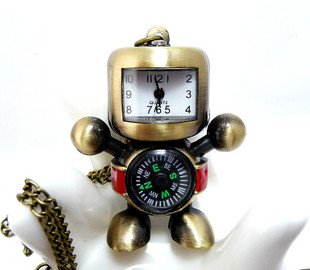Retro robot compass pocket watch necklace