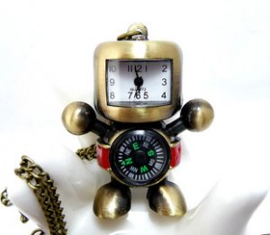 Retro robot compass pocket watch necklace