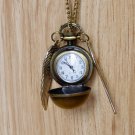 Enchanted Golden Snitch Ball Locket WATCH with silver Wings from Harry Potter BZ39