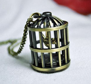 Birdcage pocket watch necklace