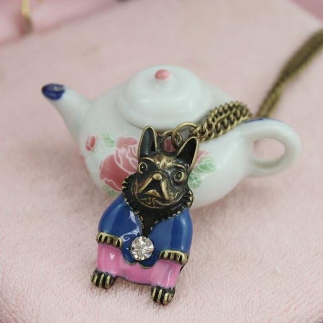 Cute Shar Pei necklace, Blue