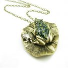 Retro frogs, Lotus leaf, long necklace