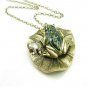 Retro frogs, Lotus leaf, long necklace