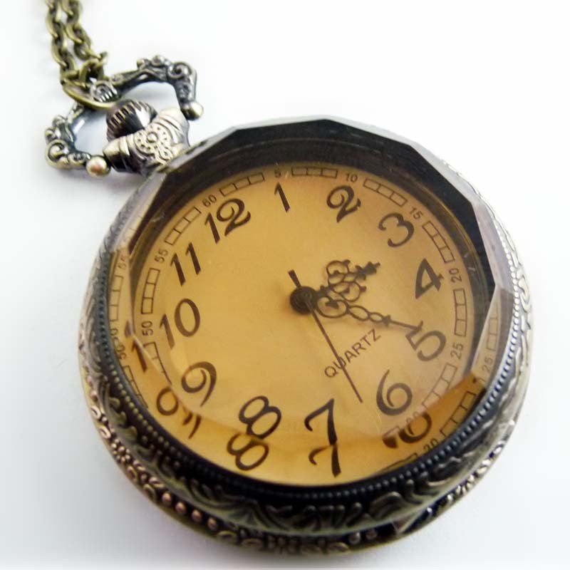 Brown mirror pocket watch necklace
