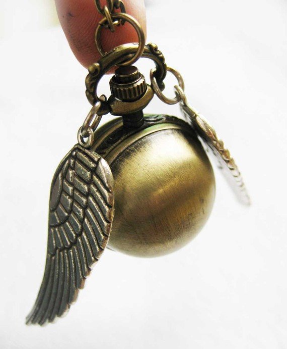 Enchanted Golden Snitch Ball Locket WATCH with silver Wings from Harry Potter