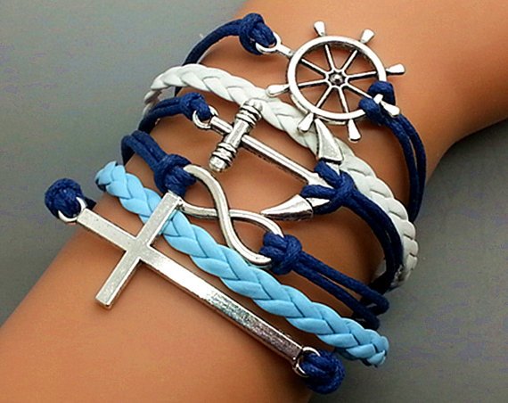 Cross Bracelet-Infinity Bracelet -Anchor Bracelet- Rudder Bracelet-Silver Charm Cute Bracelet