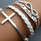 Silver Infinity Bracelet - Cross Bracelet - Faith Bracelet White Ropes Bracelet