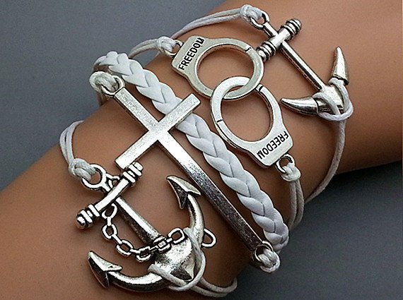 Anchor-Cross - Love -Handcuff -Anchor Bracelet-Silver Charm Bracelet