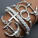Anchor-Cross - Love -Handcuff -Anchor Bracelet-Silver Charm Bracelet