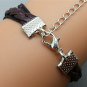 Silver Birds & Infinity wish Bracelet ,Black Ropes Dark Brown Braided Bracelet