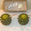 Vintage Olive Green/Flower Metal Condiment Set