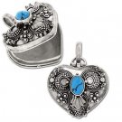 Sterling Silver Hand-Made Heart Shape Prayer Box or Urn Pendant w\Turquoise