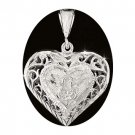 Sterling Silver Diamond Cut Filigree Puffed Heart Pendant