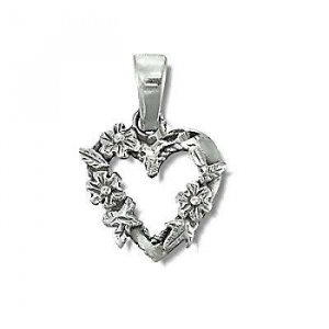 Sterling Silver Heart Flower Wreath Pendant