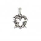 Sterling Silver Heart Flower Wreath Pendant with Loops