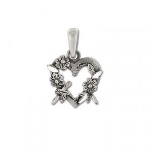 Sterling Silver Heart Flower Wreath Pendant with Loops