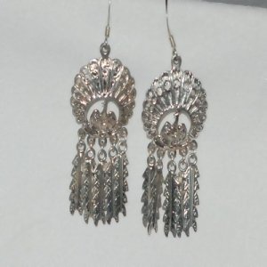 Sterling Silver Peacock with Feathers Dangle Earrings