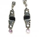 Sterling Silver Dangle Earrings with genuine Black Onyx and Cubic Zirconia