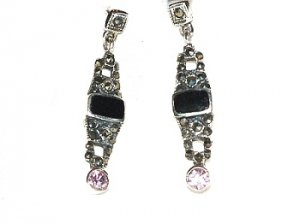 Sterling Silver Dangle Earrings with genuine Black Onyx and Cubic Zirconia