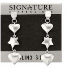 Sterling Silver Star and Hearts Dangles Earrings