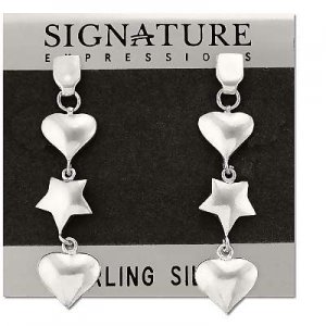 Sterling Silver Star and Hearts Dangles Earrings