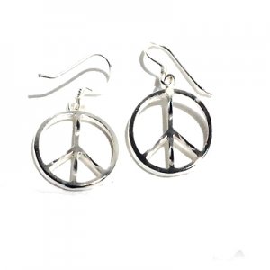 Sterling Silver Diamond Cut Peace Symbol Dangle Earrings